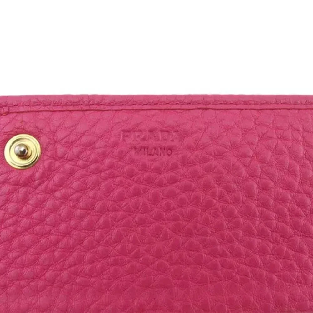 PRADA long wallet logo pink leather x gold hardware Authentic Used - Picture 8 of 9